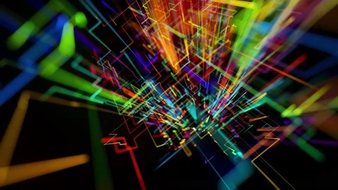 Sci-fi looped background, abstract hologram. Multicolor neon glow lines form Stock Footage 138036322