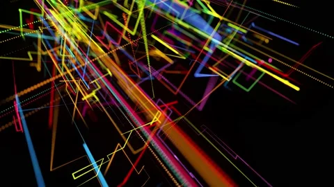 Sci-fi looped background, abstract hologram. Multicolor neon glow lines form Stock Footage 138076958