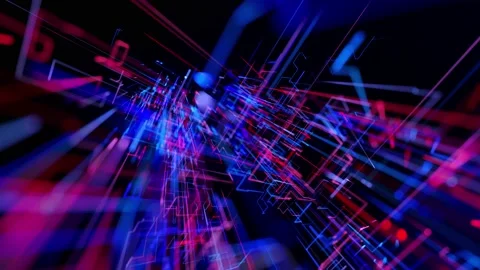 Sci-fi looped background, abstract hologram. Multicolor neon glow lines form Stock Footage 138077114
