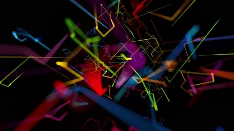 Sci-fi looped background, abstract hologram. Multicolor neon glow lines form Stock Footage 140200702