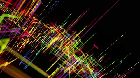 Sci-fi looped background, abstract hologram. Multicolor neon glow lines form Stock Footage 140274562