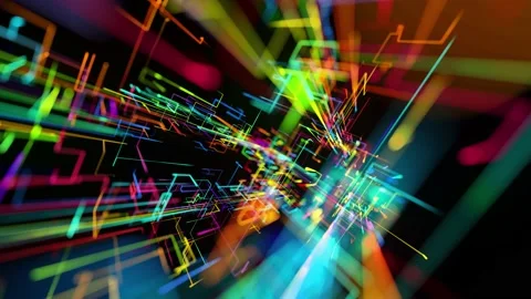 Sci-fi looped background, abstract hologram. Multicolor neon glow lines form Stock Footage 140274707