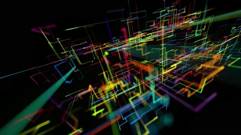 Sci-fi looped background, abstract hologram. Multicolor neon glow lines form Stock Footage 140274978