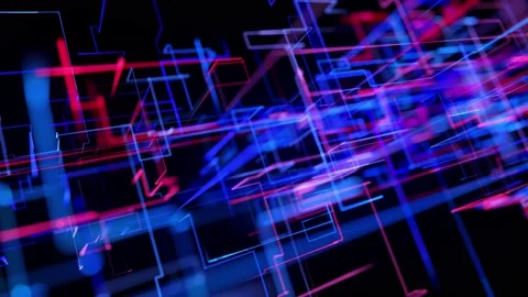 Sci-fi looped background, abstract hologram. Multicolor neon glow lines form Stock Footage 140275046