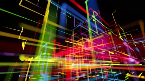 Sci-fi looped background, abstract hologram. Multicolor neon glow lines form Stock Footage 140275269