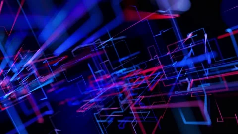 Sci-fi looped background, abstract hologram. Multicolor neon glow lines form Stock Footage 141677089