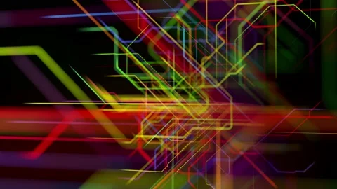 Sci-fi looped background, abstract hologram. Multicolor neon glow lines form Stock Footage 141677261