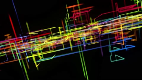 Sci-fi looped background, abstract hologram. Multicolor neon glow lines form Stock Footage 141677484