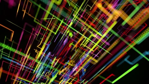 Sci-fi looped background, abstract hologram. Multicolor neon glow lines form Stock Footage 141677726