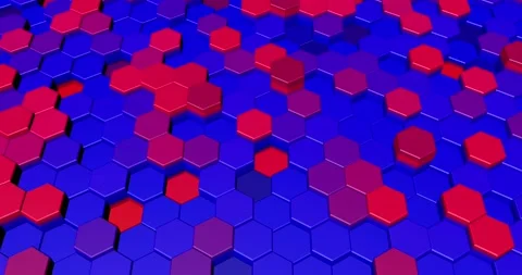 Sci-fi looped background with retractable blue red hexagonal tiles Stock Footage 137621318
