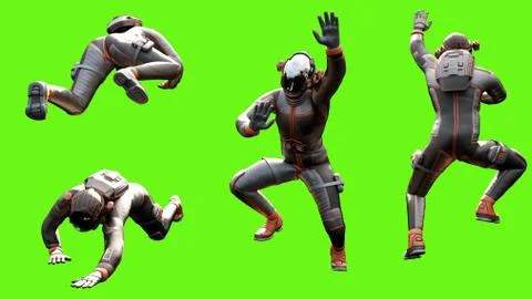 Sci fi man crawls on green screen Stock Illustration