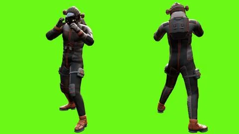 Sci fi man fights Stock Illustration