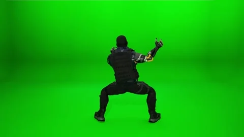 Sci-Fi Masked Mercenary Dance on Chroma Key Stock Footage 321122521