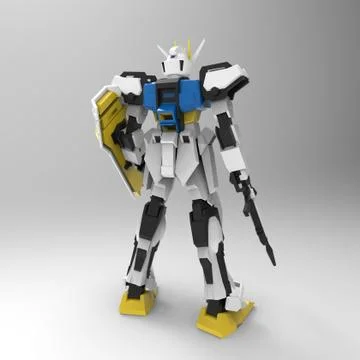 Sci-fi mech soldier standing on a white background. Military futuristic robot Stock Illustration