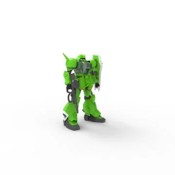 Sci-fi mech soldier standing on a white background. Military futuristic robot Stock Illustration