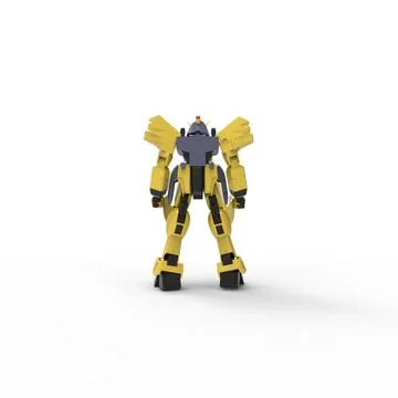 Sci-fi mech soldier standing on a white background. Military futuristic robot Stock Illustration