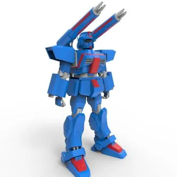 Sci-fi mech soldier standing on a white background. Military futuristic robot Stock Illustration