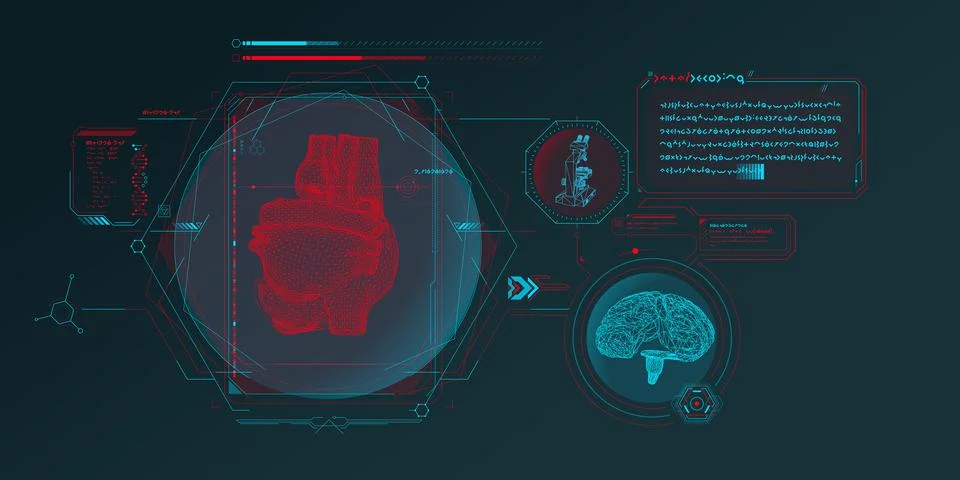 Sci-fi medical research program interface. 스톡 일러스트
