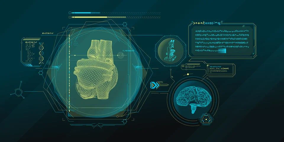 Sci-fi medical research program interface. 스톡 일러스트
