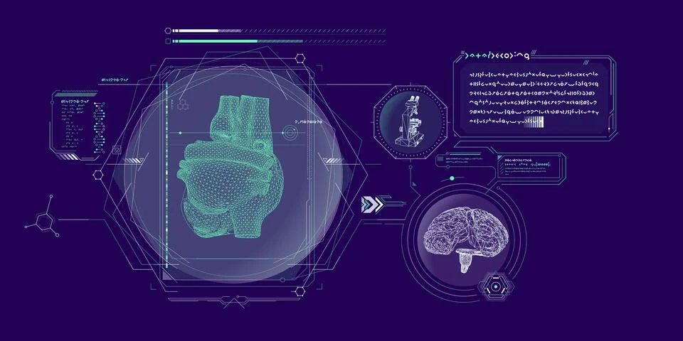 Sci-fi medical research program interface. 스톡 일러스트