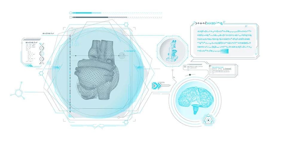 Sci-fi medical research program interface. 스톡 일러스트
