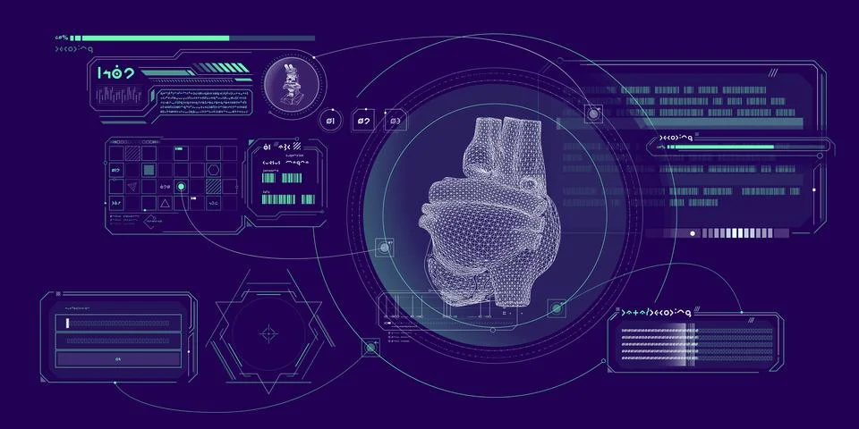Sci-fi medical research program interface. 스톡 일러스트