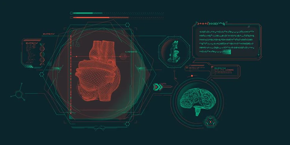 Sci-fi medical research program interface. 스톡 일러스트