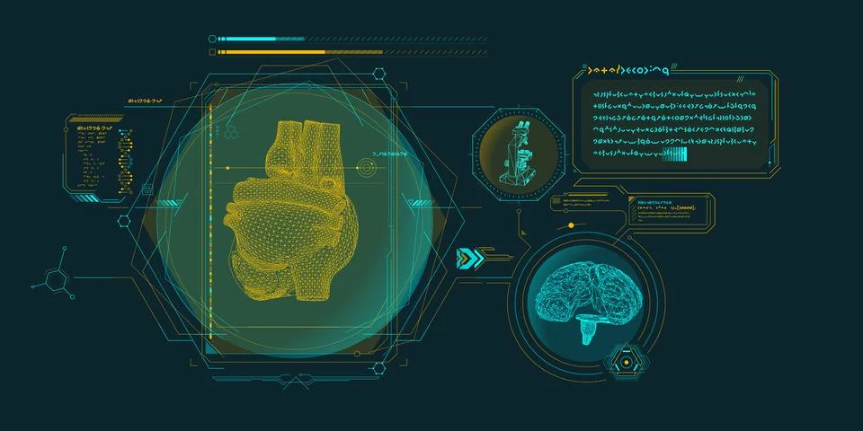 Sci-fi medical research program interface. 스톡 일러스트