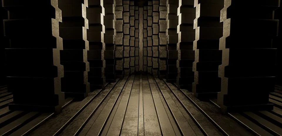 Sci-Fi Metallic Reflective Studio Room Black Illustrative Banner Background W Stock-Illustration