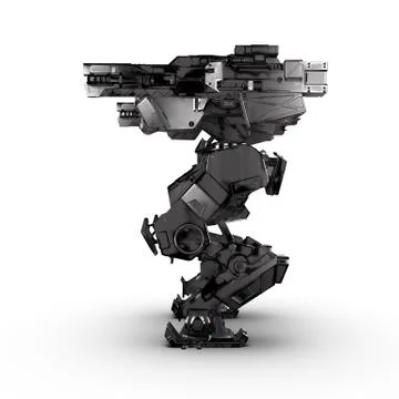 Sci fi military metallic robot on white background Stock Illustration