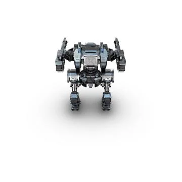 Sci fi military metallic robot on white background Stock Illustration