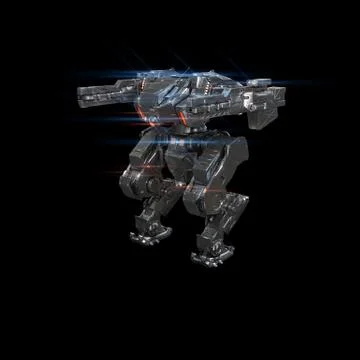 Sci fi military robot neon light on white background Stock Illustration