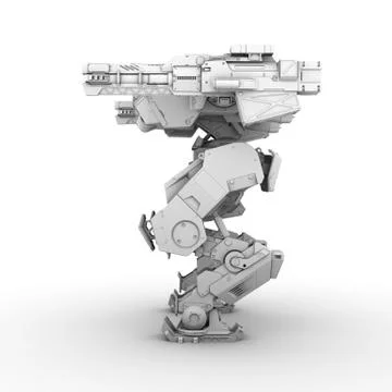 Sci fi military robot on white background Stock Illustration