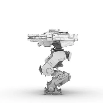 Sci fi military robot on white background Stock Illustration