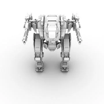 Sci fi military robot on white background Stock Illustration