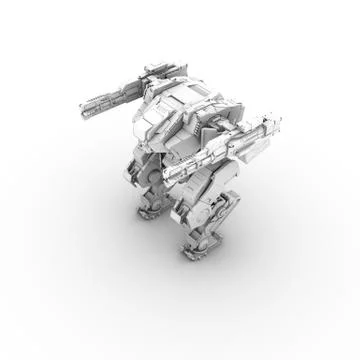 Sci fi military robot on white background Stock Illustration