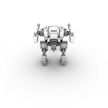 Sci fi military robot on white background Stock Illustration