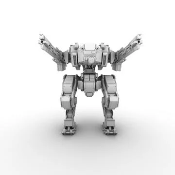 Sci fi military robot on white background Stock Illustration