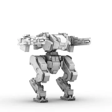Sci fi military robot on white background Stock Illustration