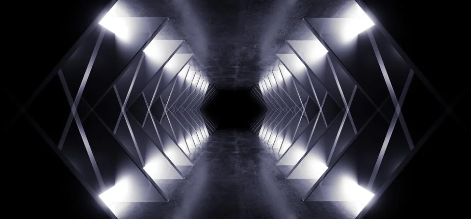 Sci Fi Modern Futuristic Angular Cement Dark Alien Spaceship Room Tunnel Corr 스톡 일러스트
