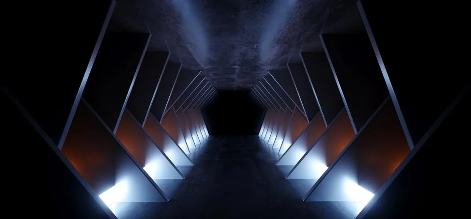 Sci Fi Modern Futuristic Angular Cement Dark Alien Spaceship Room Tunnel Corr Illustrazione stock