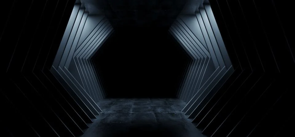Sci Fi Modern Futuristic Angular Cement Dark Alien Spaceship Room Tunnel Corr Illustrazione stock