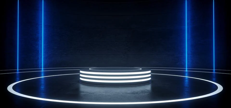 Sci Fi Modern Hi Tech Empty Podium Lighter Round Circle Stage In Dark Reflect Stock Illustration