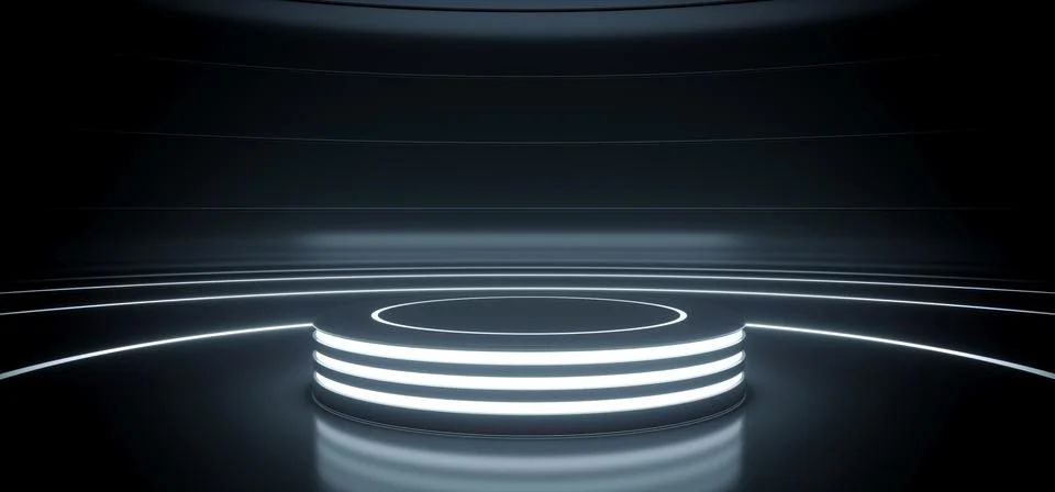 Sci Fi Modern Hi Tech Empty Podium Lighter Round Circle Stage In Dark Reflect Illustrazione stock