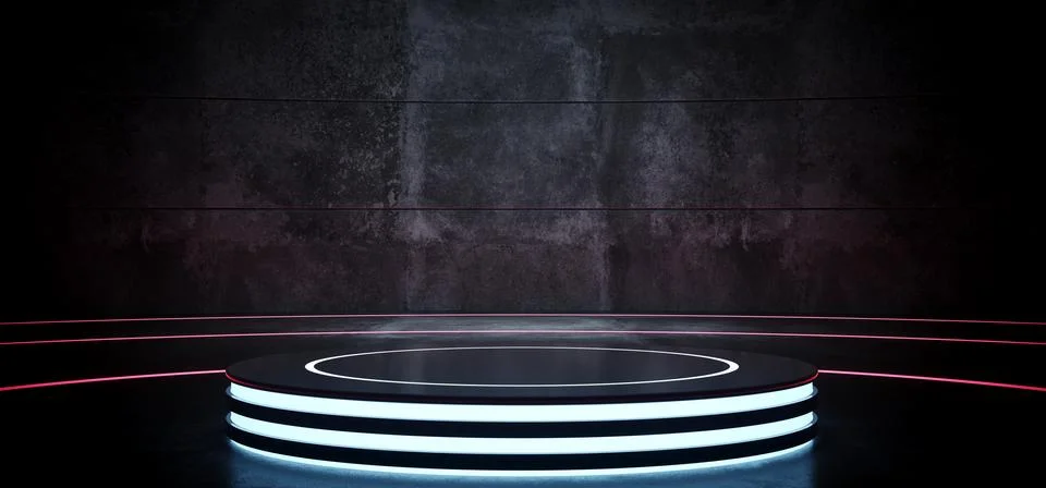 Sci Fi Modern Hi Tech Empty Grunge Concrete Podium Lighted Round Circle Stage イラスト素材