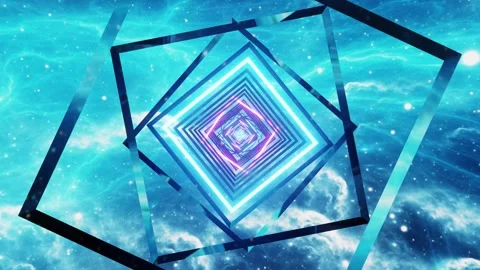 Sci-Fi Nebula Space Tunnel Loop with Blue and Purple Neon Rhombus Stock Footage 332546573
