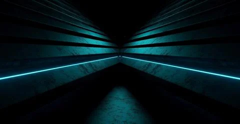 Sci Fi Neon Glowing Lines Cyber Blue Green Turquoise Laser Lights Behind Glas Stock Illustration