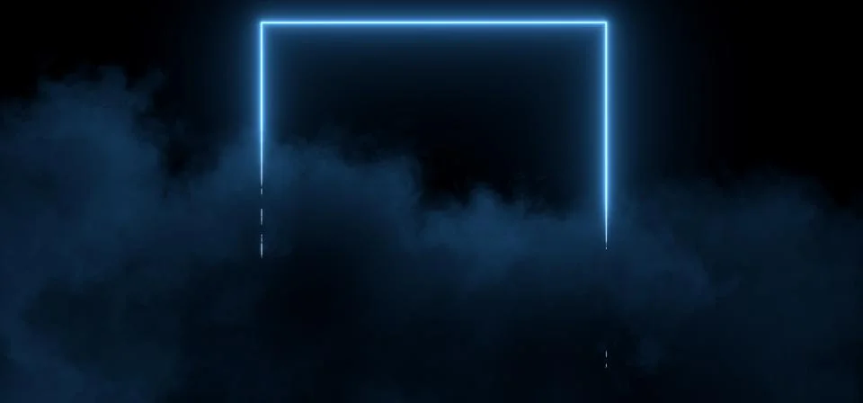 Sci Fi Neon Laser Rectangle Shaped Classic Pantone Blue Glowing Light On Dark Stock Illustration