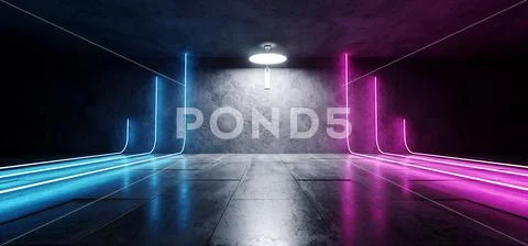 Sci Fi Neon Purple Pink Blue Glowing Laser Led Futuristic Modern Empty Dance Stock Illustration