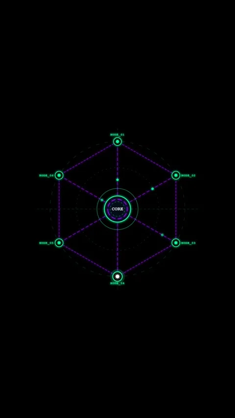 Sci-Fi Network Grid HUD Interface Loop Vertical 9:16 Video stock 347409331